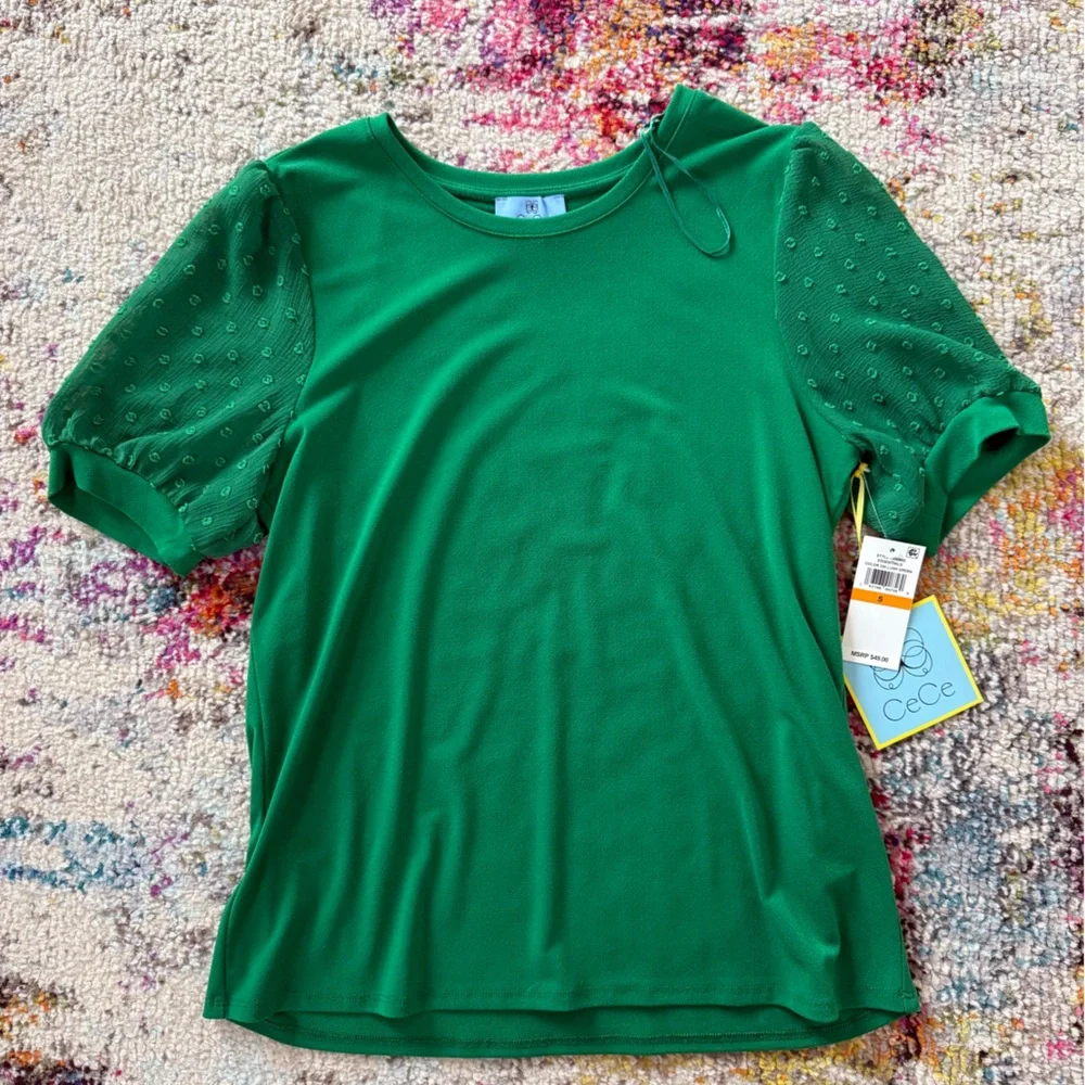 NWT CeCe Puff Sleeve Mixed Media Top size S - Picture 3 of 4